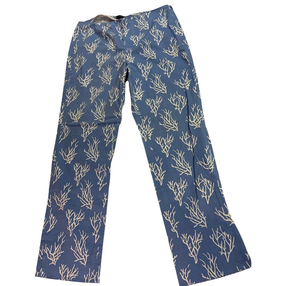 Brooks Brothers Natalie Fit Women's Navy Coral Branch Cotton Pants Size 8 GUC